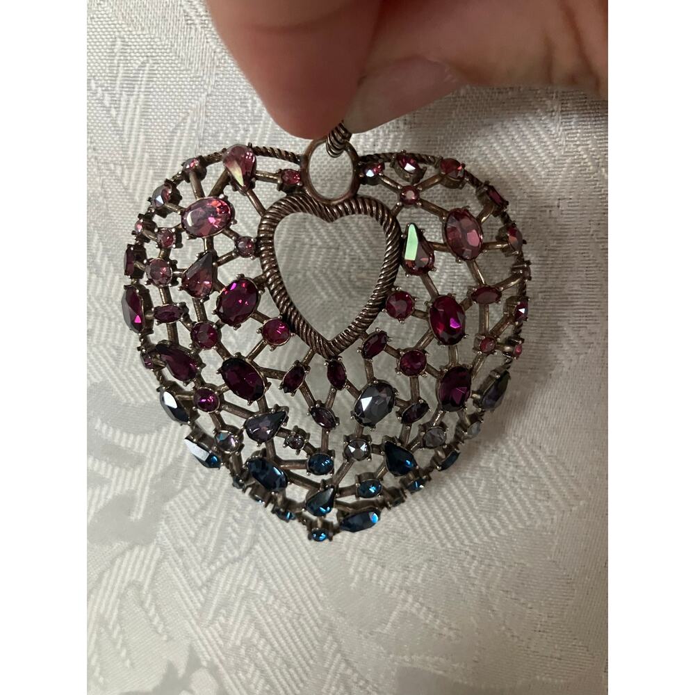 Brighton One Love Crystal Heart Pendant Silver Tone No Chain 2" - Picture 8 of 10